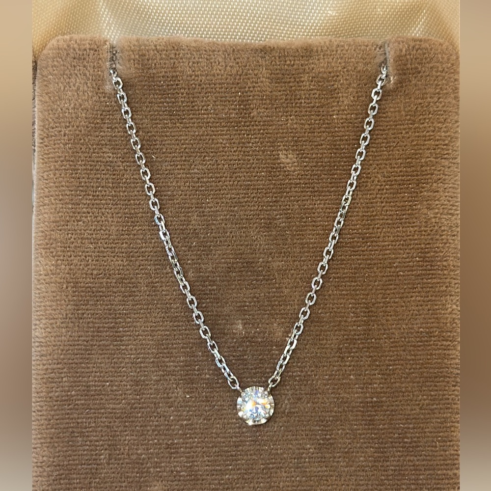Solid Stamped 14K White Gold NATURAL Diamond Solitaire Custom Designed Necklace